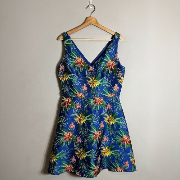 CeCe Havana Fiesta Jacquard Tropical Floral Print Mini Dress Womens 8 Sleeveless - Picture 3 of 14